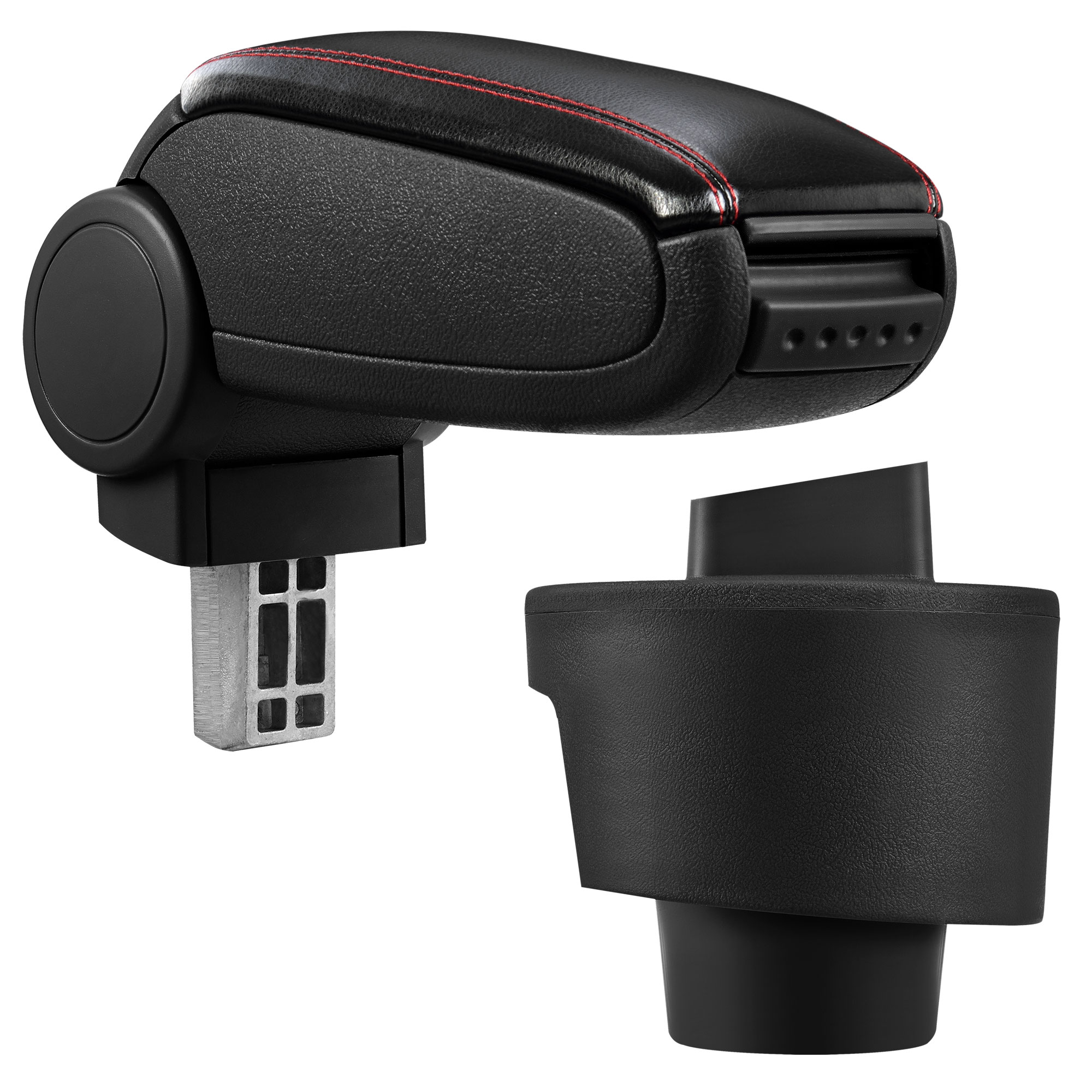 foto del prodotto pro.tec bracciolo centrale - poggiabraccio con vano portaoggetti - imbottito - in similpelle - nero con cucitura rossa