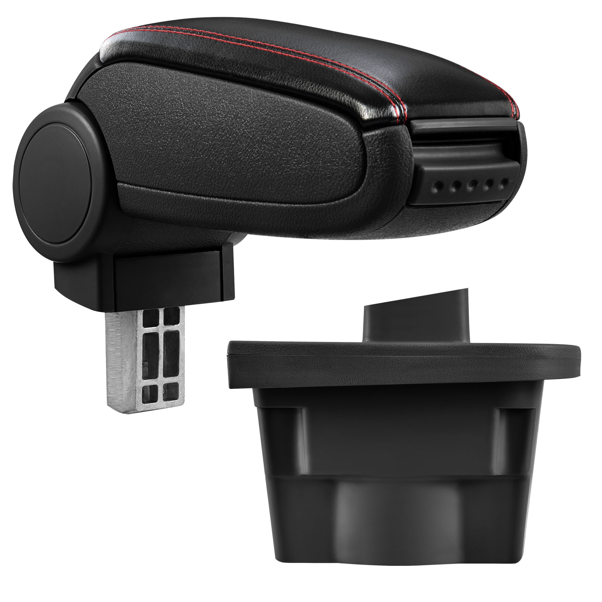 foto del prodotto pro.tec bracciolo centrale - poggiabraccio con vano portaoggetti - imbottito - in similpelle - nero con cucitura rossa