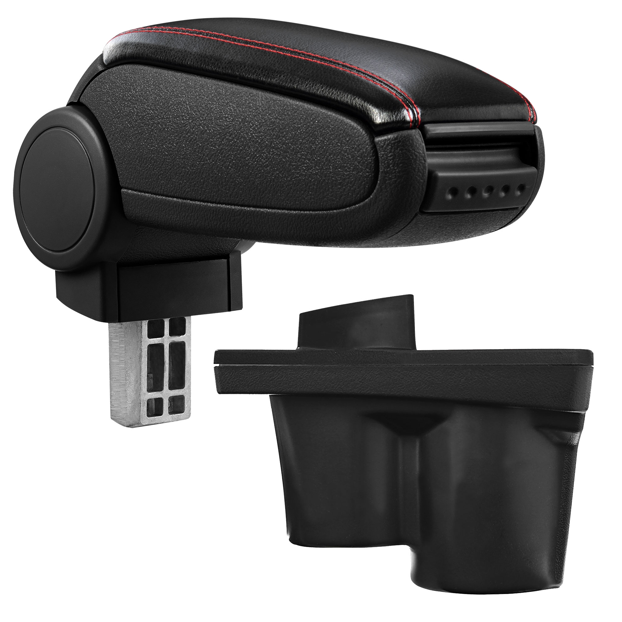 foto del prodotto pro.tec bracciolo centrale - poggiabraccio con vano portaoggetti - imbottito - in similpelle - nero con cucitura rossa