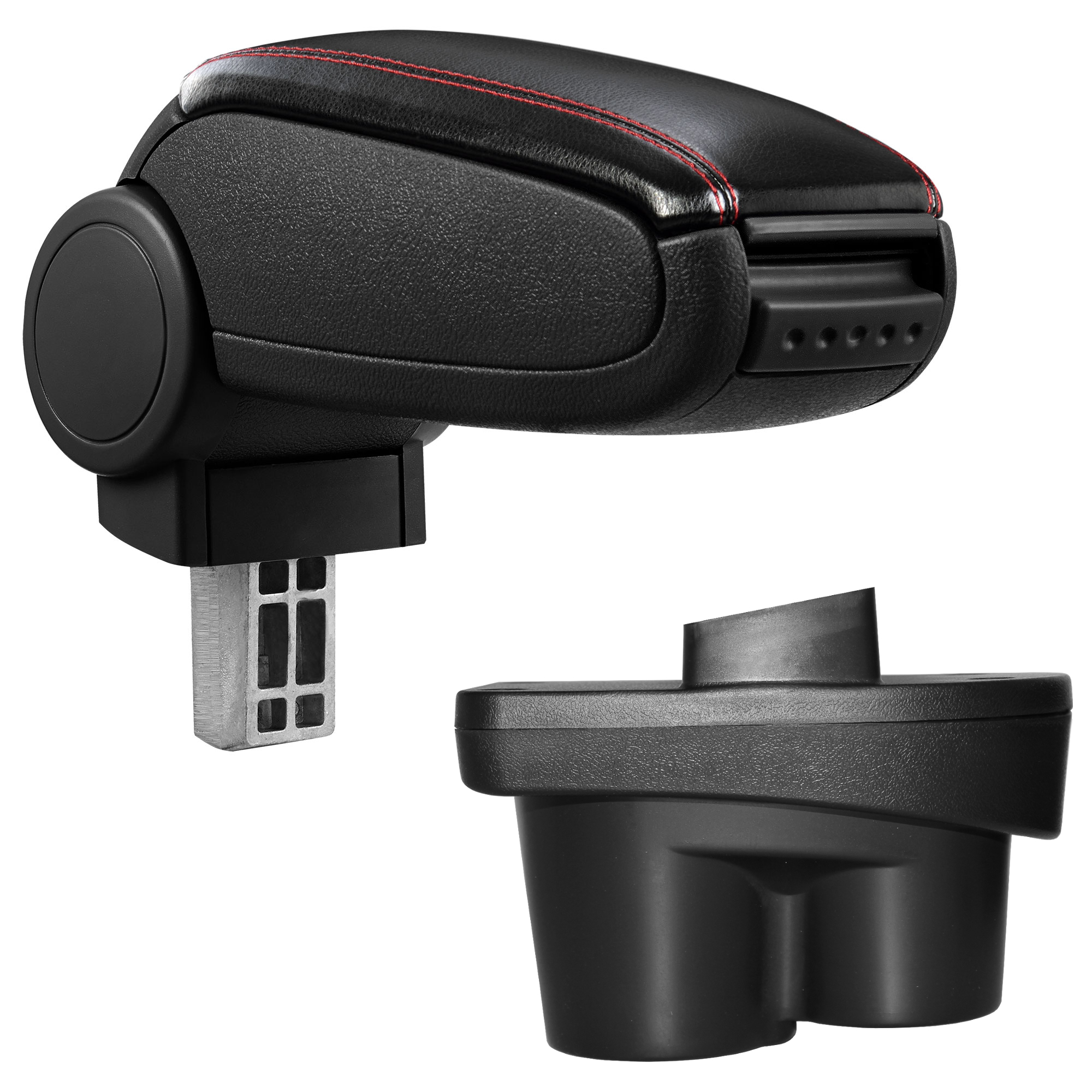 foto del prodotto pro.tec bracciolo centrale - poggiabraccio con vano portaoggetti - imbottito - in similpelle - nero con cucitura rossa