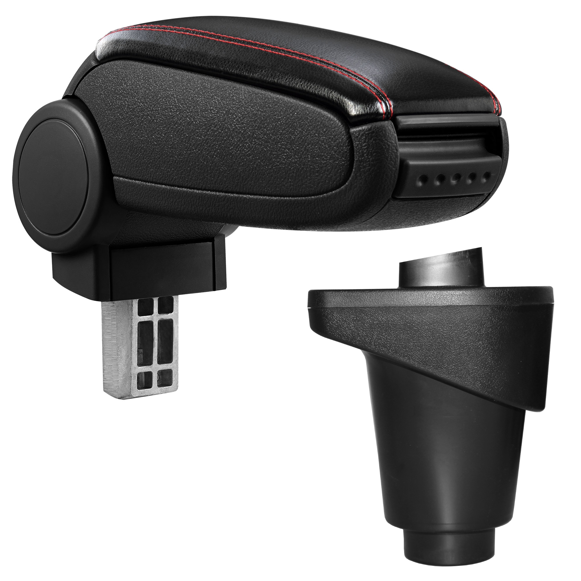 foto del prodotto pro.tec bracciolo centrale - poggiabraccio con vano portaoggetti - imbottito - in similpelle - nero con cucitura rossa