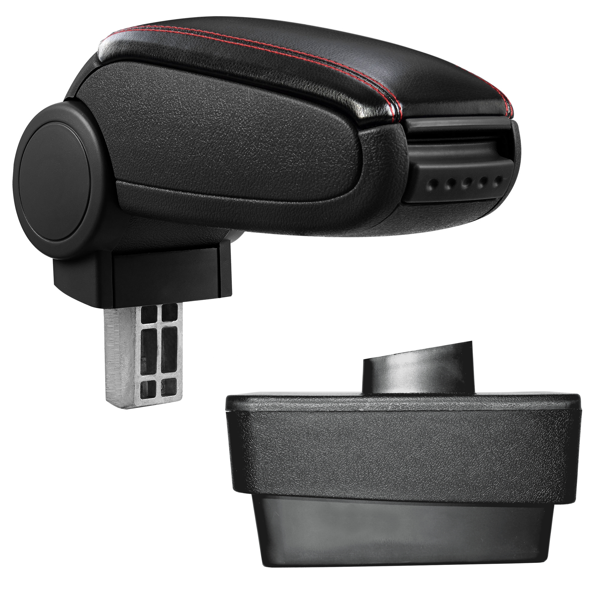 foto del prodotto pro.tec bracciolo centrale - poggiabraccio con vano portaoggetti - imbottito - in similpelle - nero con cucitura rossa