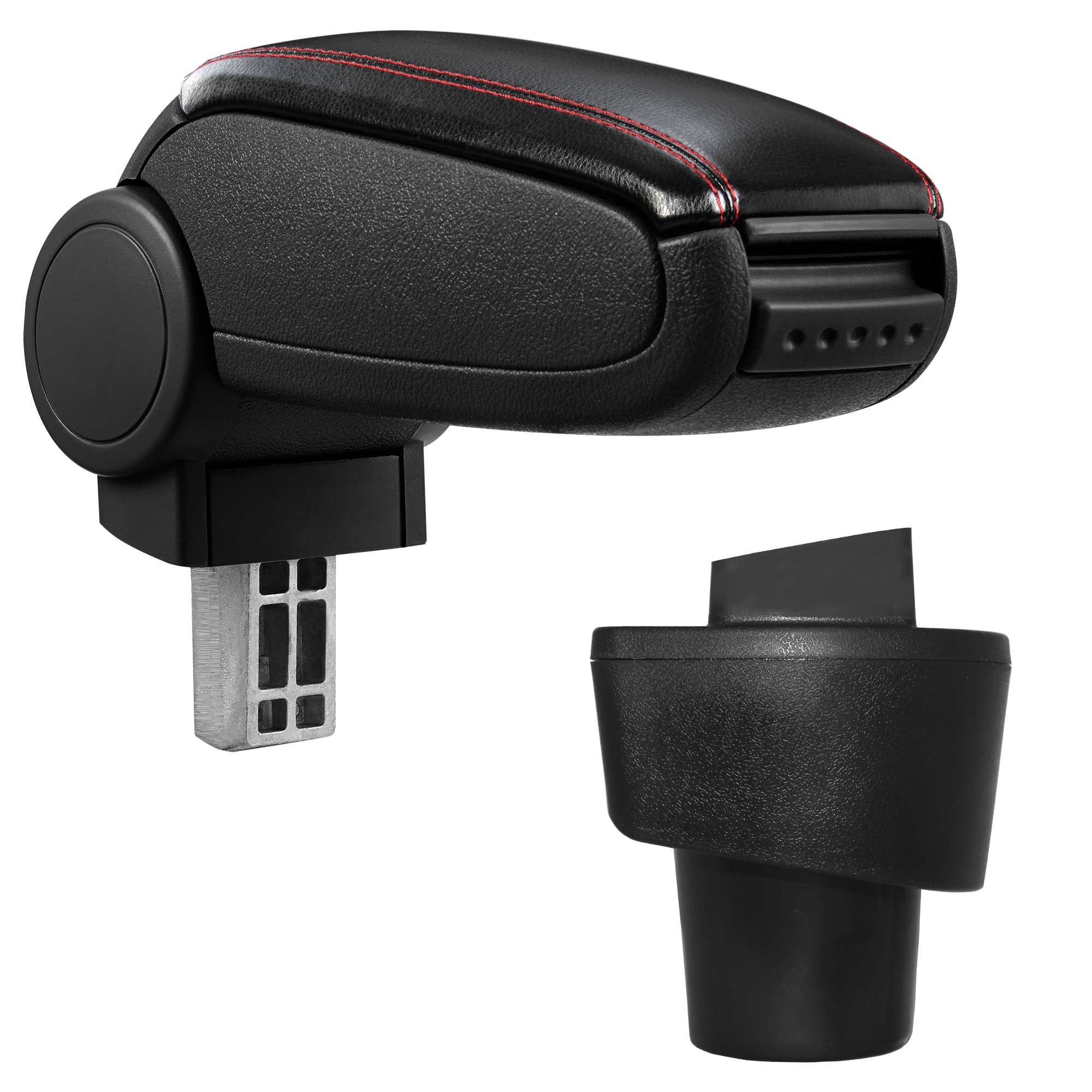 foto del prodotto pro.tec bracciolo centrale - poggiabraccio con vano portaoggetti - imbottito - in similpelle - nero con cucitura rossa