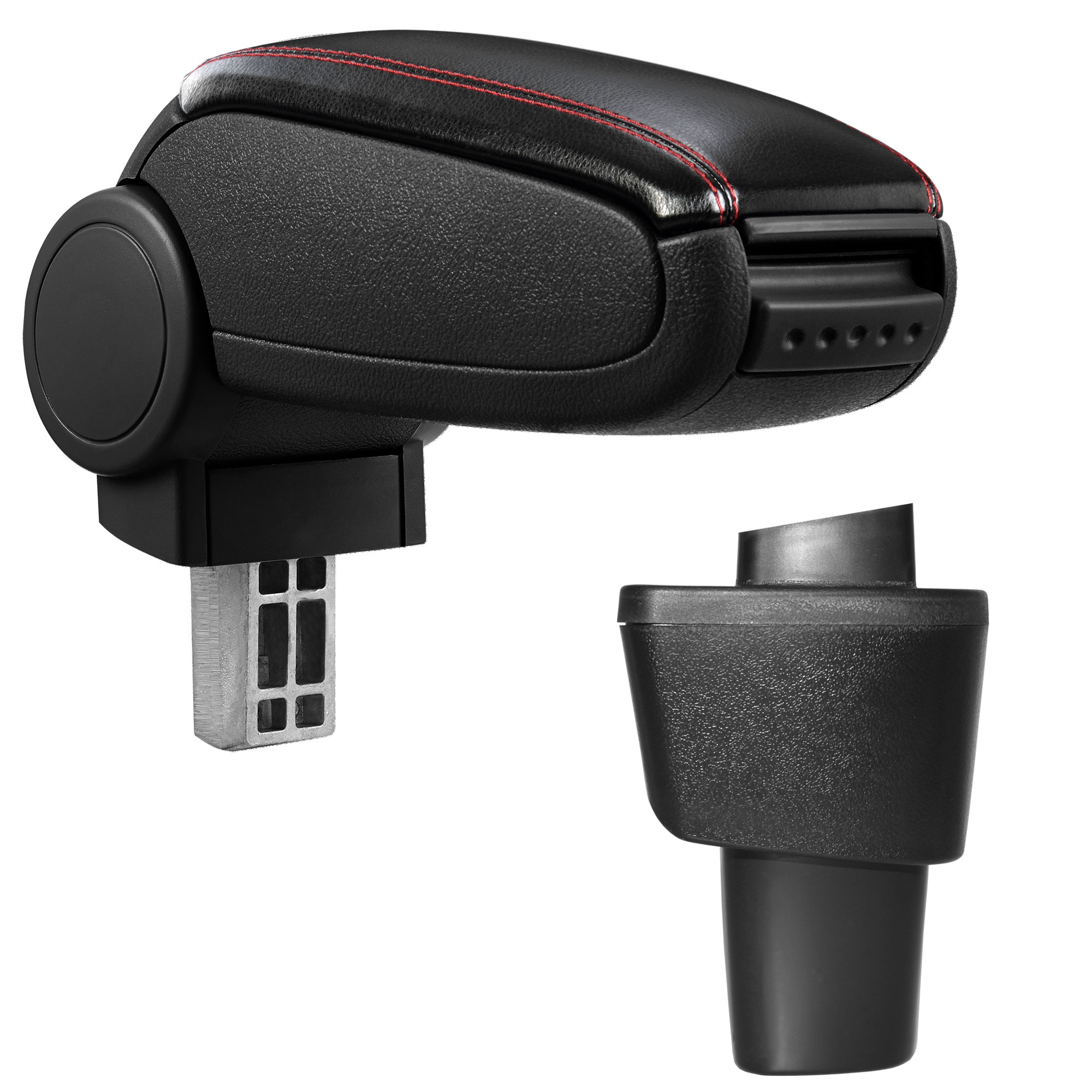 foto del prodotto pro.tec bracciolo centrale - poggiabraccio con vano portaoggetti - imbottito - in similpelle - nero con cucitura rossa