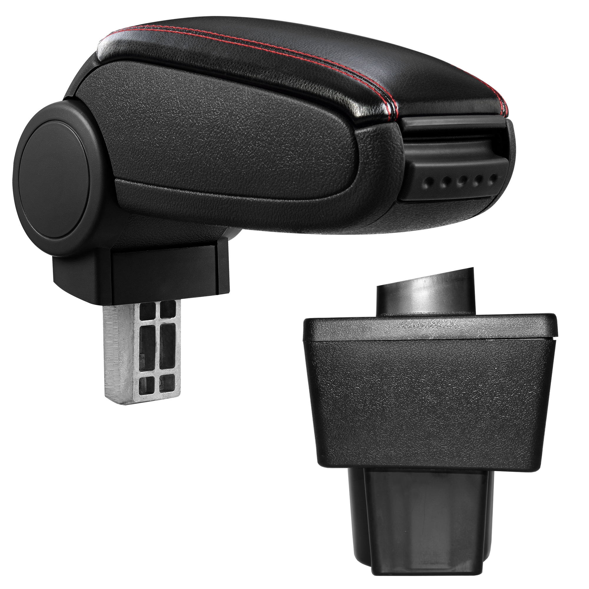 foto del prodotto pro.tec bracciolo centrale - poggiabraccio con vano portaoggetti - imbottito - in similpelle - nero con cucitura rossa