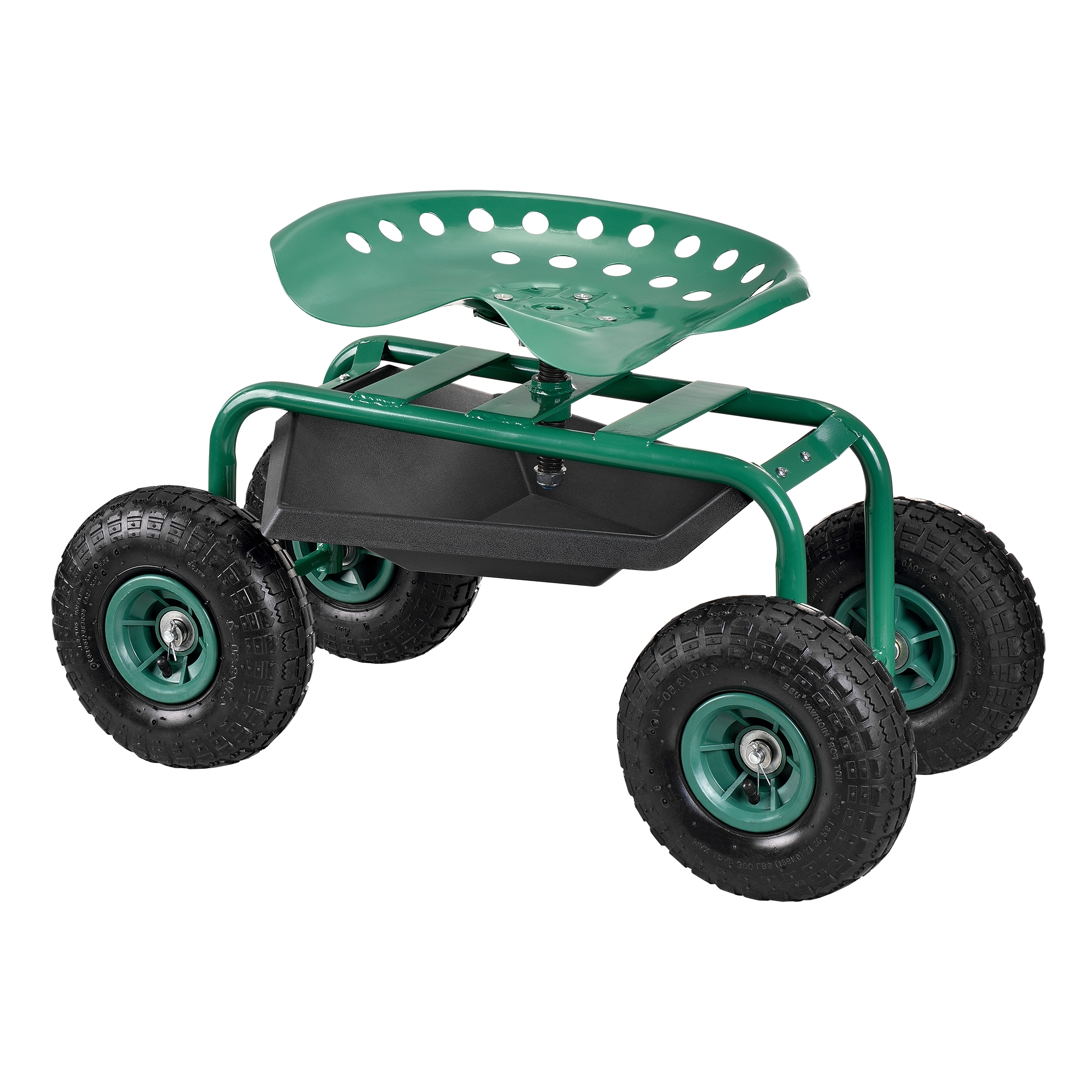 foto del prodotto pro.tec sgabello su 4 ruote per giardinaggio con seduta regolabile in altezza e ripiano portaattrezzi scooter da giardino verde nero 