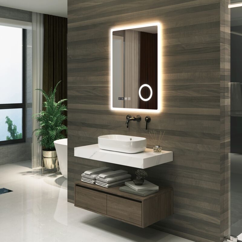 foto del prodotto pro.tec specchio led da parete racale multifunzionale cornice bianca 60 x 80 cm