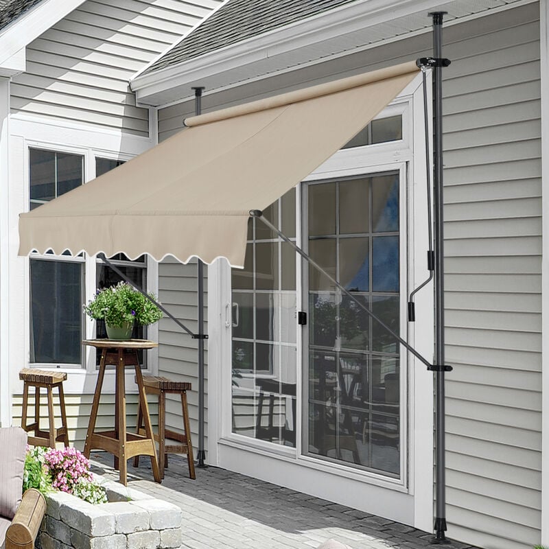 foto del prodotto pro.tec tenda da sole a muro con pali di supporto telescopici parasole 150 x 120 cm lxp color sabbia