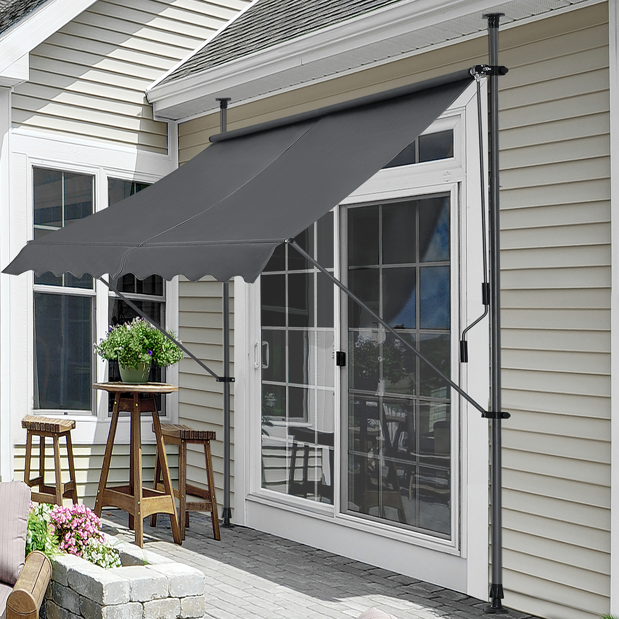 foto del prodotto pro.tec tenda da sole a muro con pali di supporto telescopici parasole 200 x 120 cm lxp grigio
