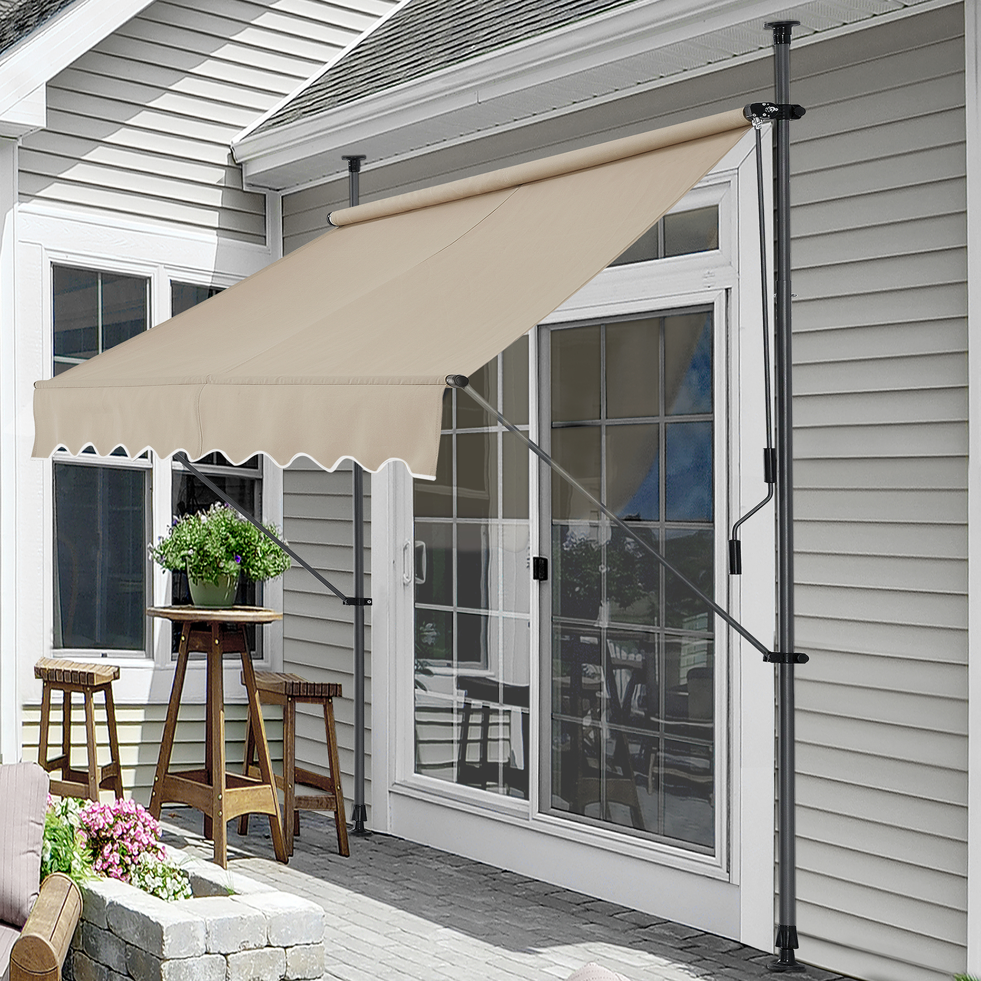 foto del prodotto pro.tec tenda da sole a muro con pali di supporto telescopici parasole 300 x 120 cm lxp color sabbia