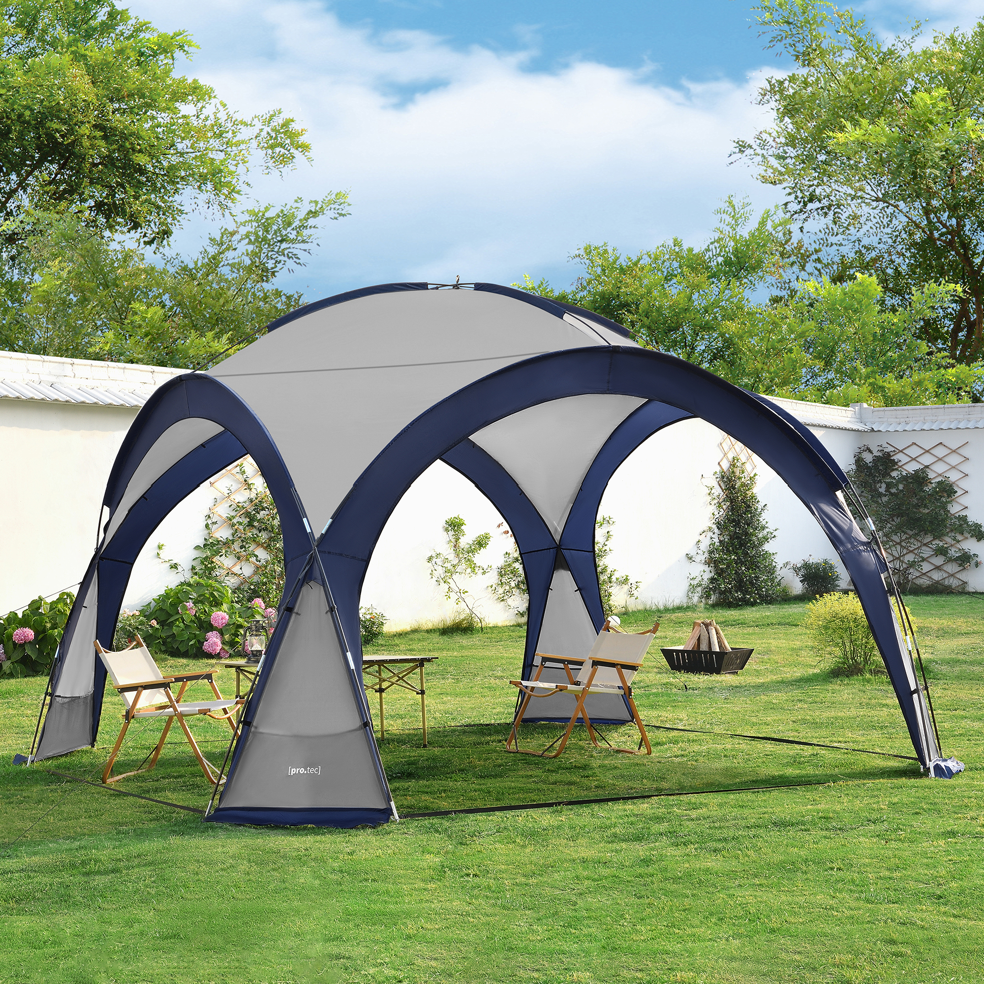 foto del prodotto pro.tec tenda gr storp per eventi gazebo con illuminazione a led zanzarieri e 2 pareti chiudibili blu 