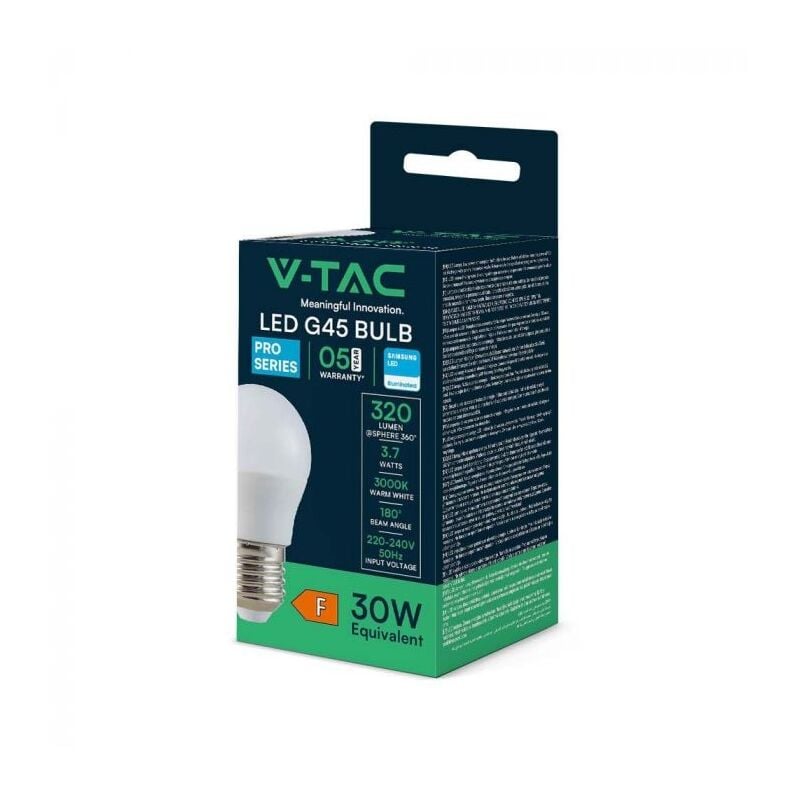 foto del prodotto pro vt 1812 lampadina led e27 goccia g45 3.7w smd chip samsung bianco caldo 3000k sku 8045 v tac