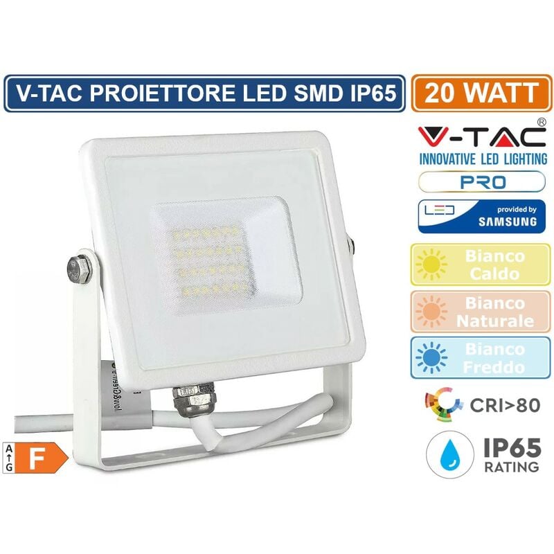 foto del prodotto pro vt 20 faro led smd 20w ultrasottile chip samsung da esterno colore bianco sku 442 443 444 colore luce bianco freddo v tac