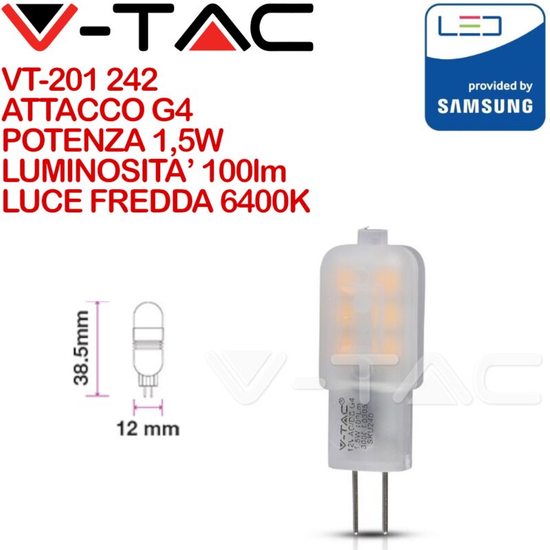 foto del prodotto pro vt 201 faretto led chip samsung g4 1,5w bianco freddo 6400k v tac