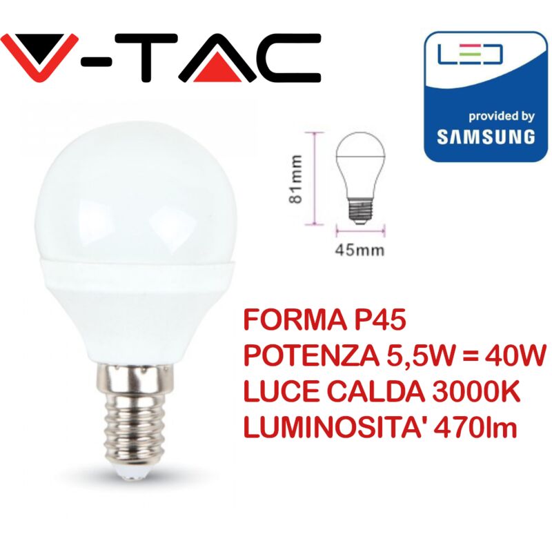 foto del prodotto pro vt 236 lampadina led chip samsung e14 5,5w p45 bianco caldo 3000k v tac