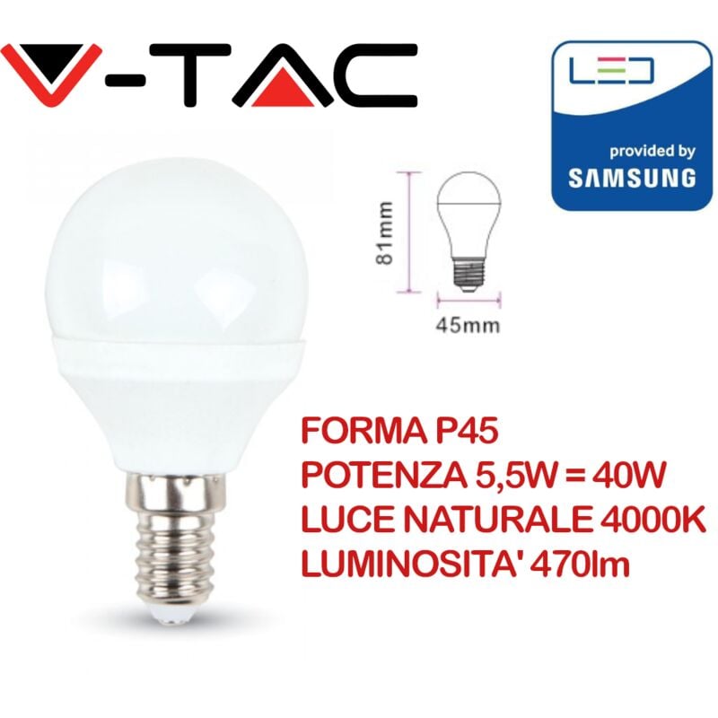 foto del prodotto pro vt 236 lampadina led chip samsung e14 5,5w p45 bianco naturale 4000k v tac