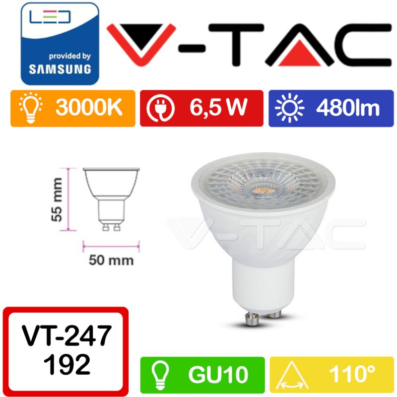 foto del prodotto pro vt 247 faretto led gu10 con chip samsung 6,5w 110 bianco caldo 3000k v tac