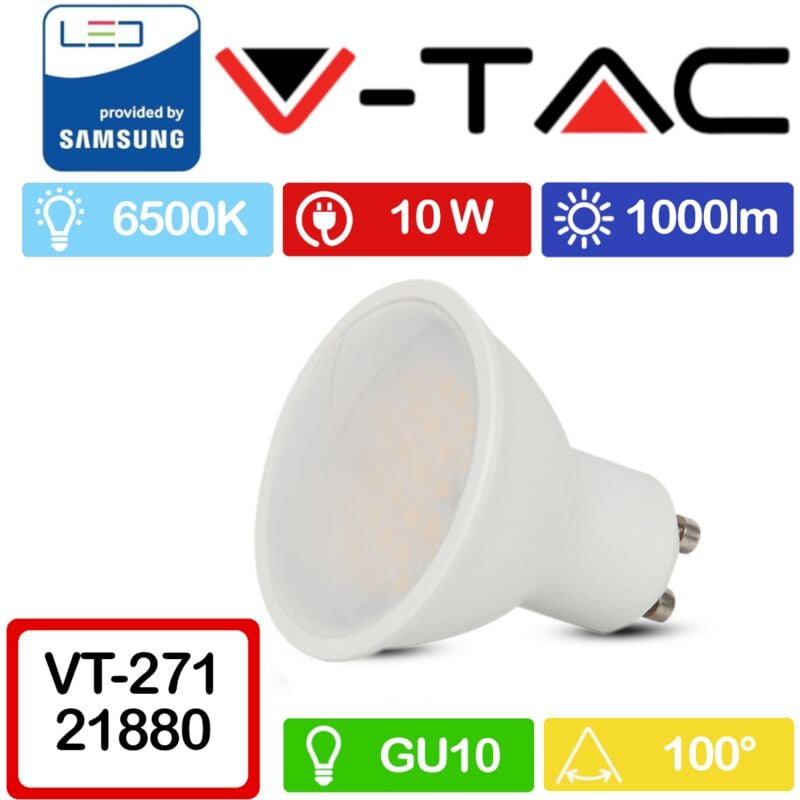 foto del prodotto pro vt 271 faretto led gu10 con chip samsung 10w 100 copertura satinata bianco freddo 6500k v tac
