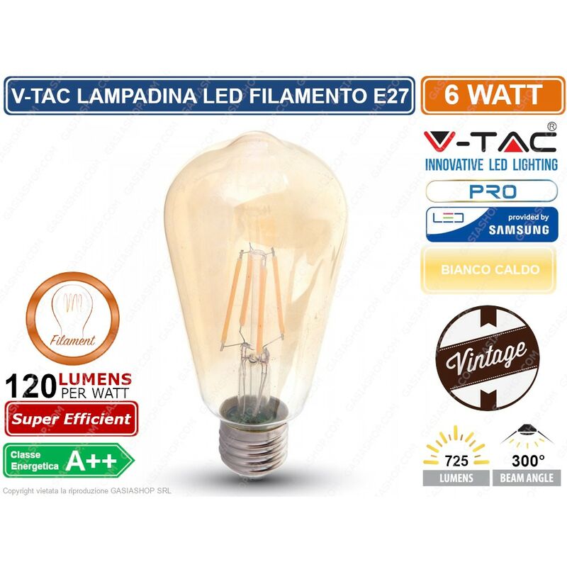 foto del prodotto pro vt 276 lampadina led e27 6w bulb st64 filamento sku 290 v tac