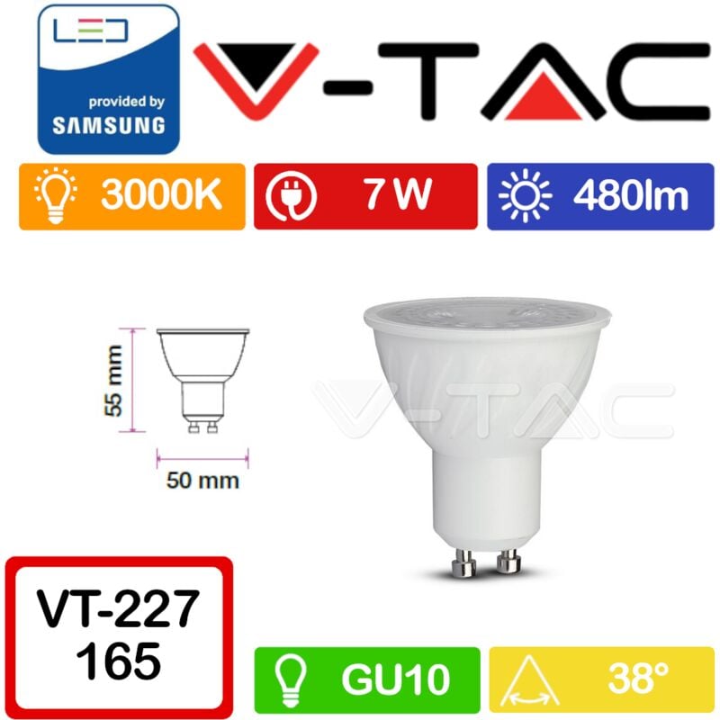 foto del prodotto pro vt 277 faretto led gu10 con chip samsung 7w 38 bianco caldo 3000k v tac