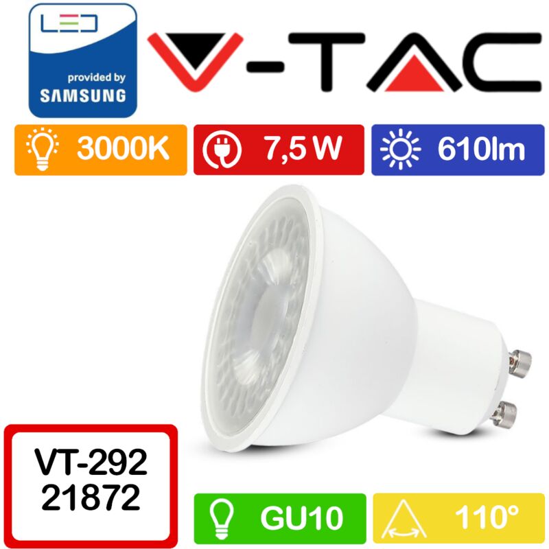 foto del prodotto pro vt 292 faretto led gu10 con chip samsung 7,5w 110 bianco caldo 3000k v tac