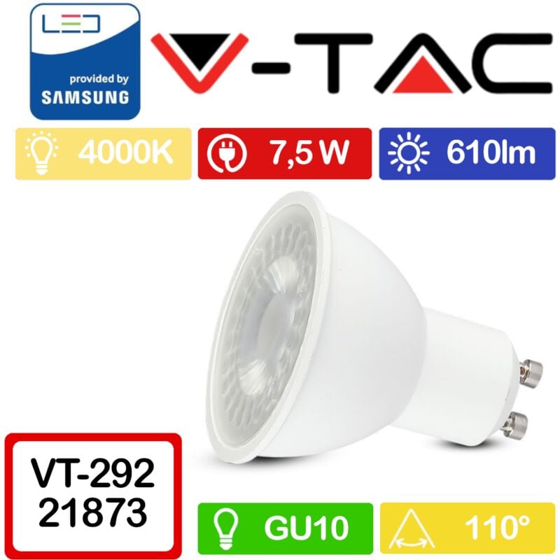 foto del prodotto pro vt 292 faretto led gu10 con chip samsung 7,5w 110 bianco naturale 4000k v tac