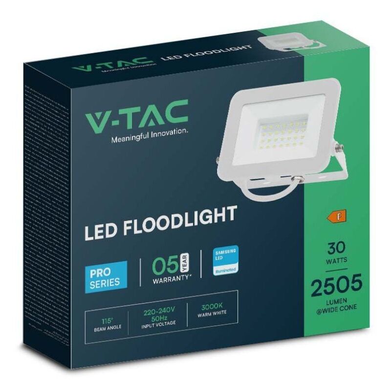 foto del prodotto pro vt 44030 faro led 30w corpo chip samsung luce bianca 6500k ip65 10025 v tac