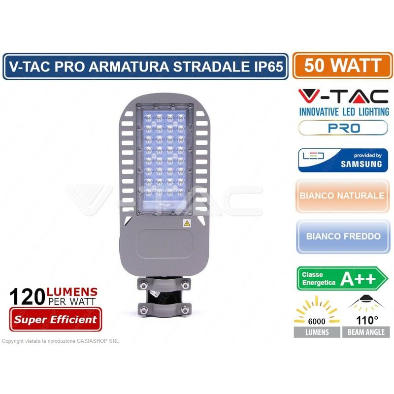foto del prodotto pro vt 54st lampada stradale led 50w lampione smd chip samsung sku 958 959 ip65 colore luce bianco naturale v tac