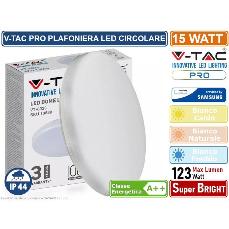 foto del prodotto pro vt-8033 rd plafoniera led circolare con chip samsung 15w 1500 lumen ip44 - sku sku 13889 / 55669 / 2113899 - colore luce: bianco caldo - v-tac
