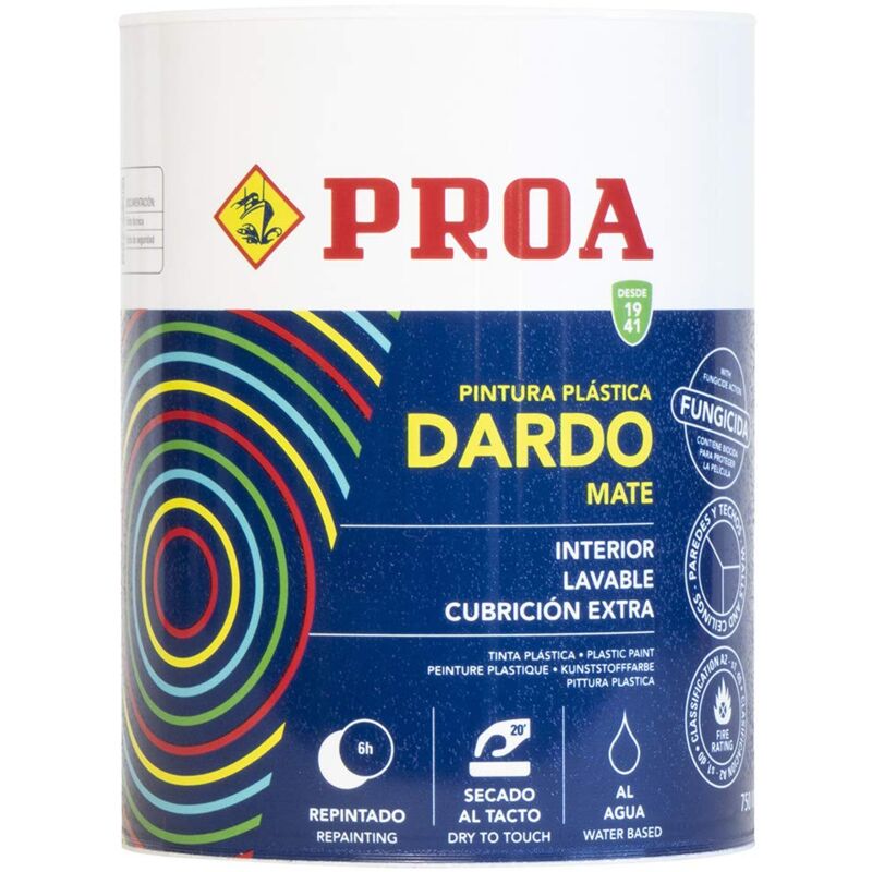 foto del prodotto proa pittura plastica dardo bianco interno opaco, bianco. 750 ml.