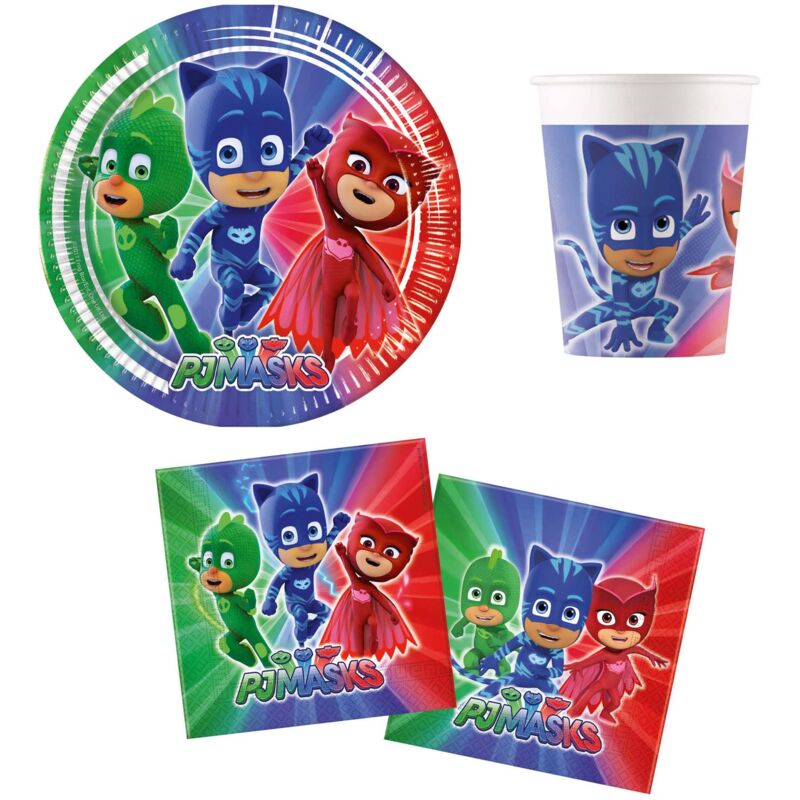 foto del prodotto procos dy10273868 set festa pj masks small, piatti, tazze e tovaglioli, decorazione tavola, decorazione compleanno
