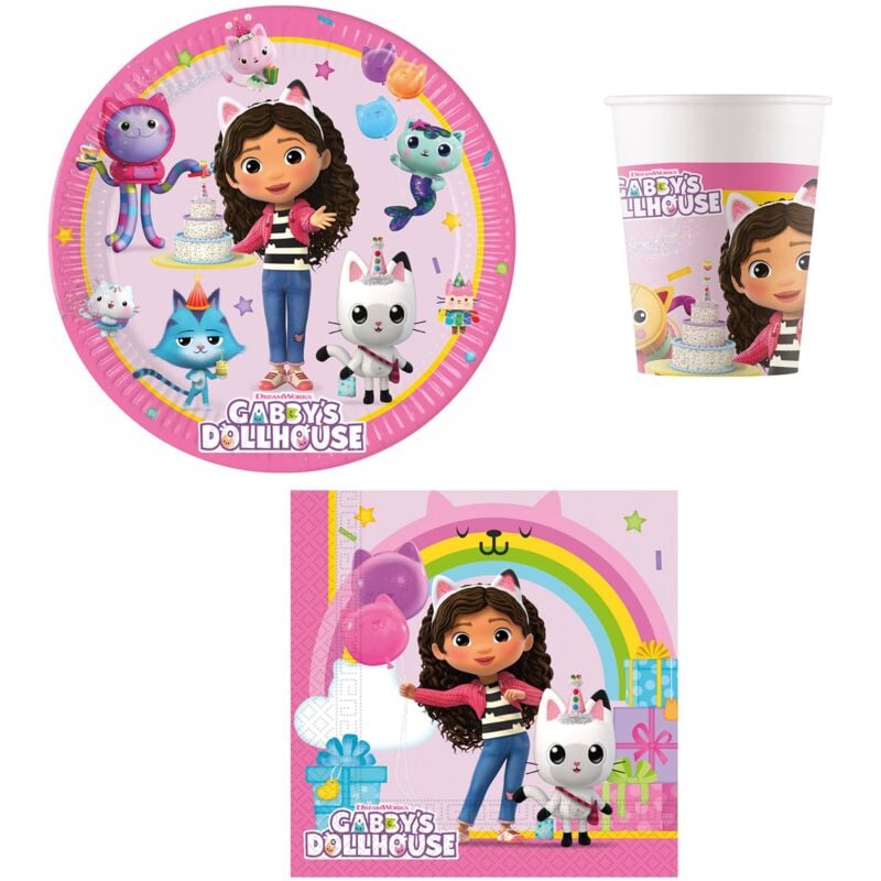 foto del prodotto procos pro10245291dy set da festa s gabby s dollhouse, 52 pezzi, piatti, tazze, tovaglioli, stoviglie usa e getta, set da tavola