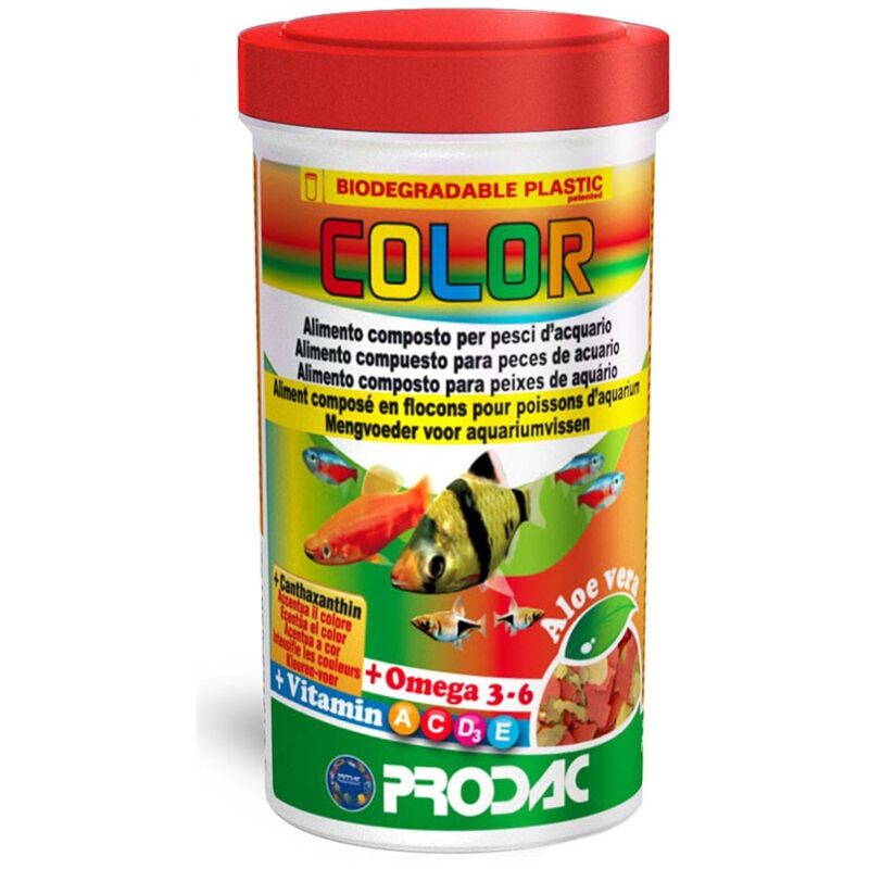 foto del prodotto prodac color fish flakes 250ml peso 50gr alimento per tutti i pesci tropicali arricchito con astaxantina e cantaxantina