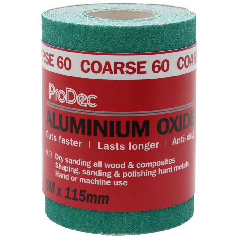 foto del prodotto prodec rotolo di carta abrasiva in ossido di alluminio verde, grana 60, grana 60, per levigare legno, vernice, gesso, riempitivo, metallo e molto