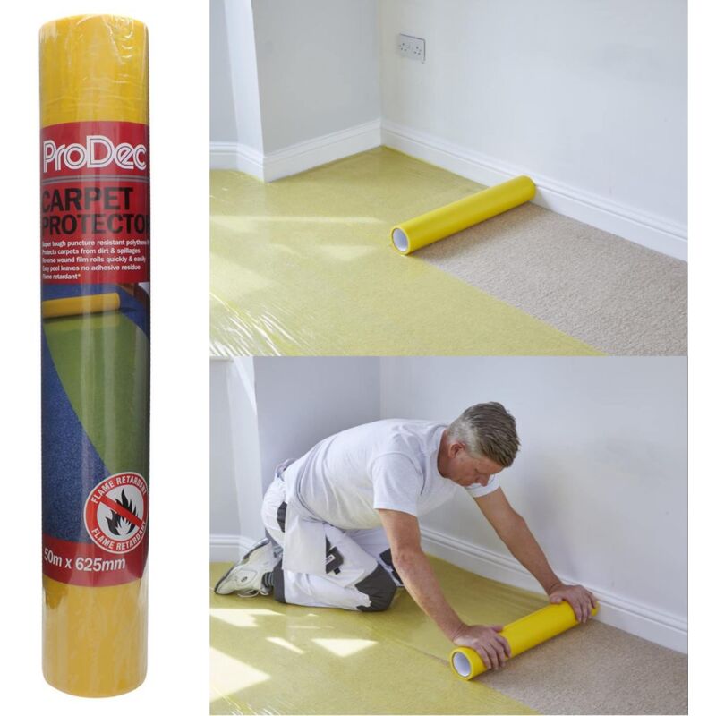foto del prodotto prodec rotolo di protezione per moquette, 50 m, resistente, autoadesivo, in plastica, completamente impermeabile, resistente, per tappeti,