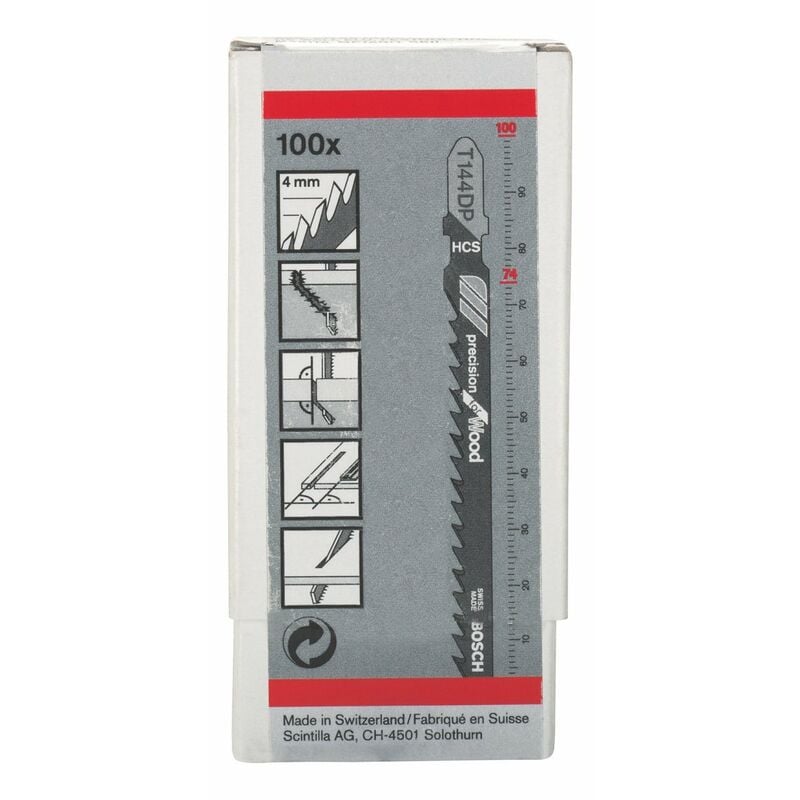 foto del prodotto professional 100 x lame per seghetto alternativo t 144 dp precision for wood per legno tenero, straight cut, accessorio seghetto alternativo bosch