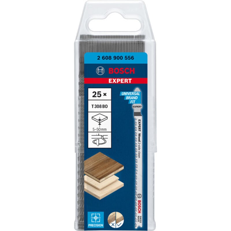 foto del prodotto professional 25x lame per seghetto alternativo expert wood 2 side clean t 308 bo per compensato, pannello per mobili in legno massiccio, lunghezza