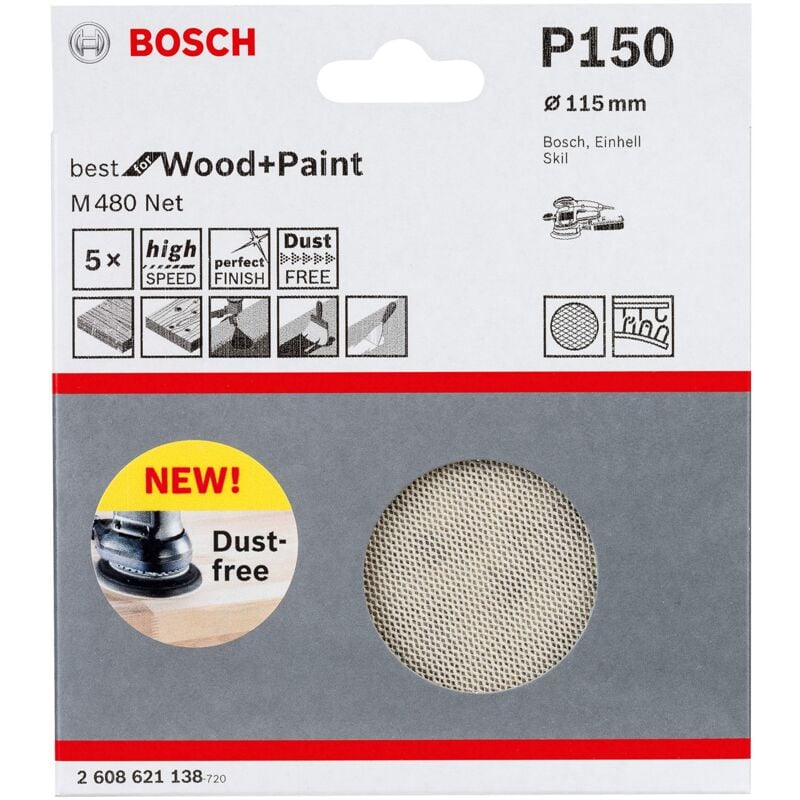 foto del prodotto professional 2608621138 foglio abrasivo m480 best for wood and paint, legno e tinta, dimensioni grana p150, accessorio per levigatrice rotoorbitale,