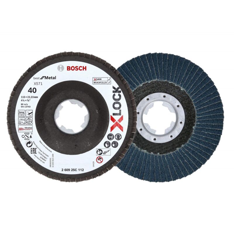 foto del prodotto professional 260925c112 2 x disco lamellare x lock, dimensioni grana k40, angolato, accessorio per smerigliatrice angolare, 115 mm bosch