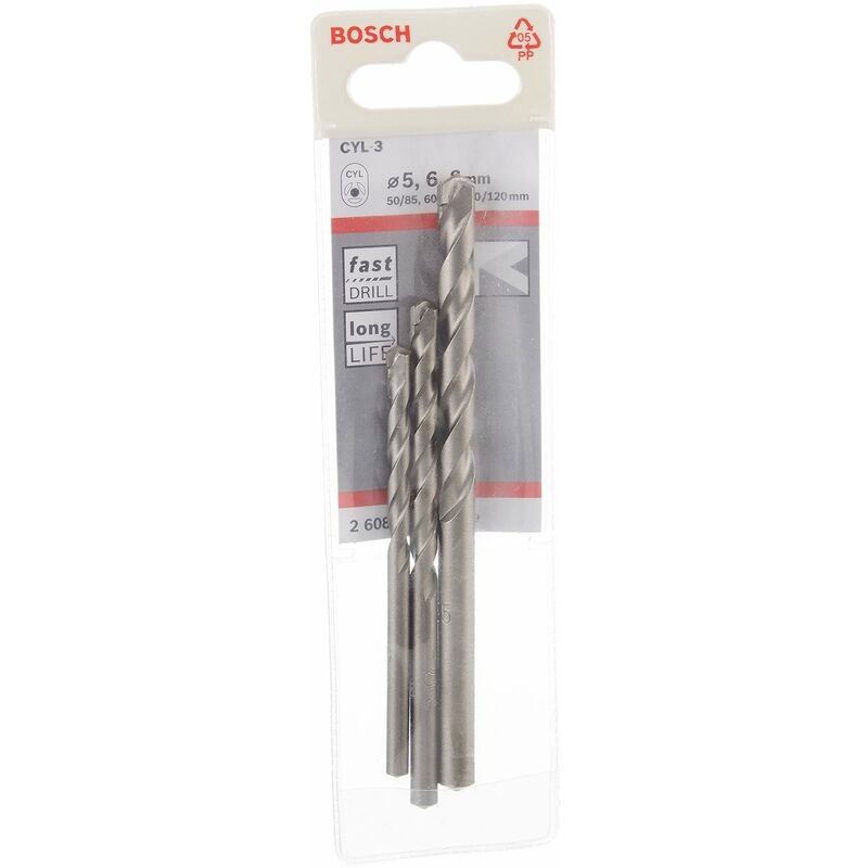 foto del prodotto professional 3 pezzi cyl 3 punte da calcestruzzo set per calcestruzzo, 5 6 8 mm, accessorio perforatrice a percussione bosch