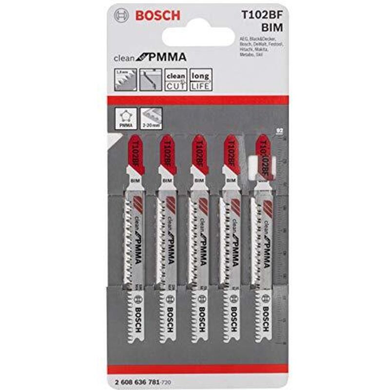 foto del prodotto professional 3x lame per seghetto alternativo expert t 102 bf clean for pvc (per fogli acrilici pmma, accessorio seghetto alternativo) - bosch