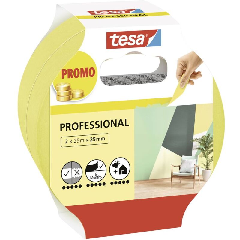 foto del prodotto professional 56212 00000 02 nastro di mascheratura per pittura giallo l x l 50 m x 25 mm 2 pz. tesa