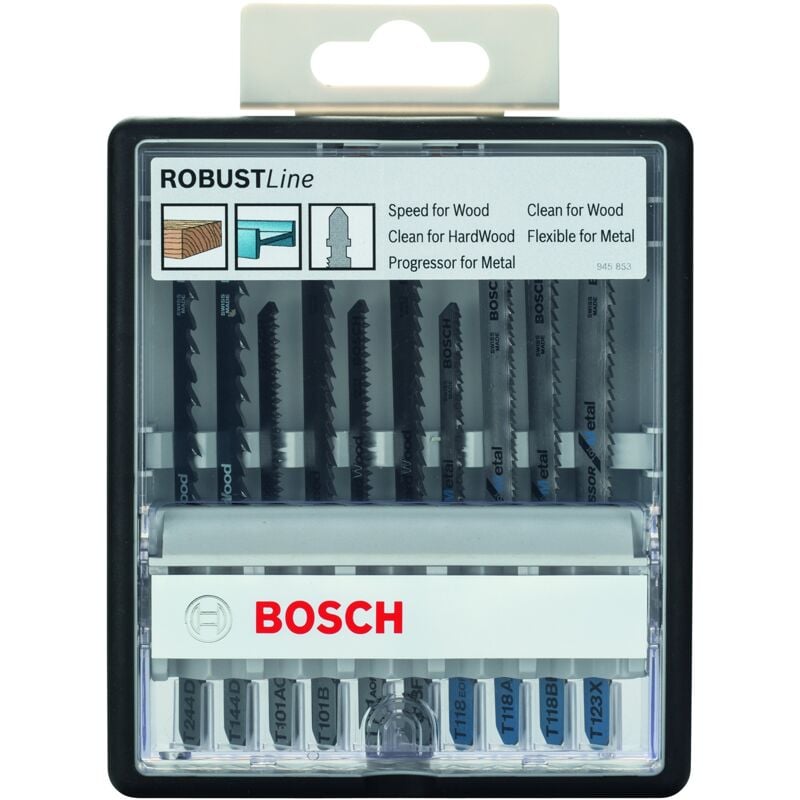foto del prodotto professional set da 10 lame robust line, wood e metal per tagliare legno e metallo, accessorio per seghetto alternativo bosch