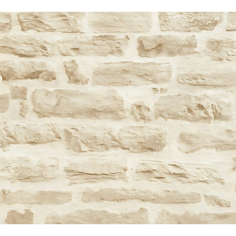 foto del prodotto profhome carta da parati a pietre e mattonelle 355802 carta da parati tnt liscia con aspetto pietra opaca beige bianco crema 5,33 m2