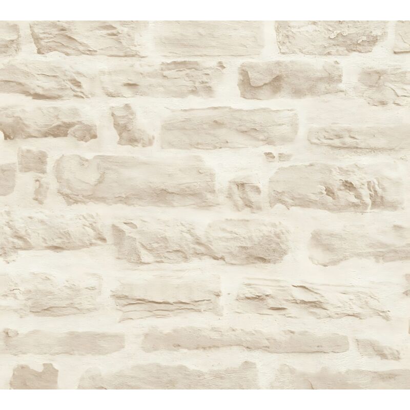 foto del prodotto profhome carta da parati a pietre e mattonelle 355803 carta da parati tnt liscia con aspetto pietra opaca beige bianco crema 5,33 m2