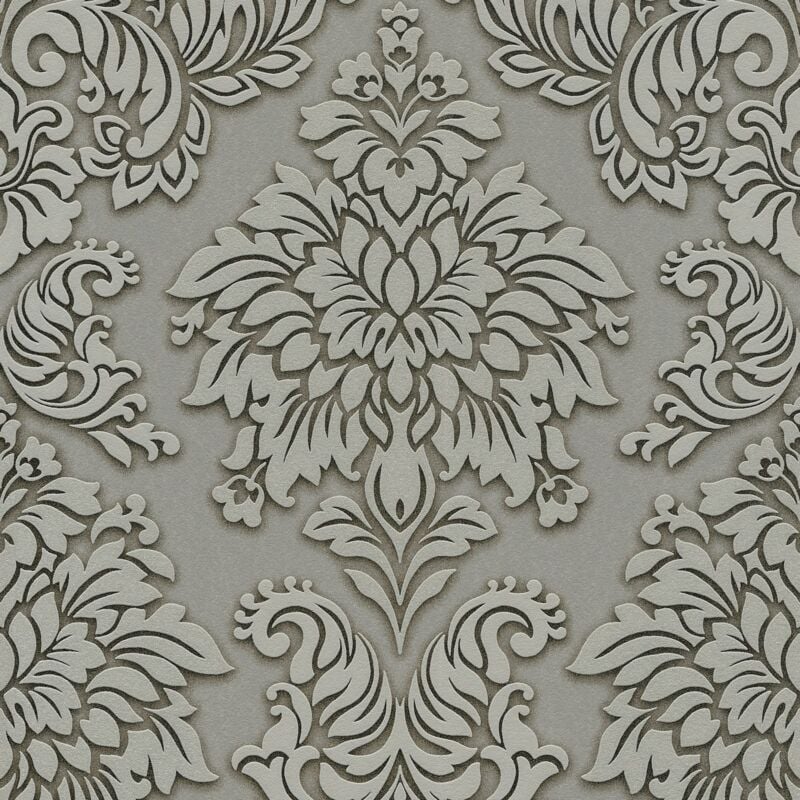 foto del prodotto profhome carta da parati barocca 368981 carta da parati tnt leggermente strutturata in stile barocco luccicante grigio argento beige 5,33 m2
