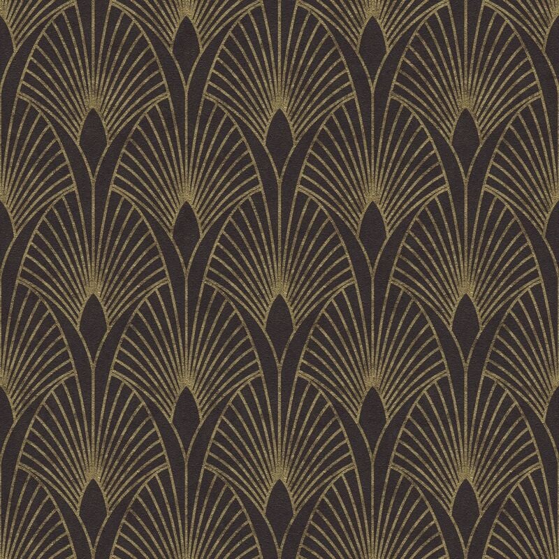 foto del prodotto profhome carta da parati di lusso 374273 carta da parati tnt leggermente strutturata design lucida nero oro 5,33 m2