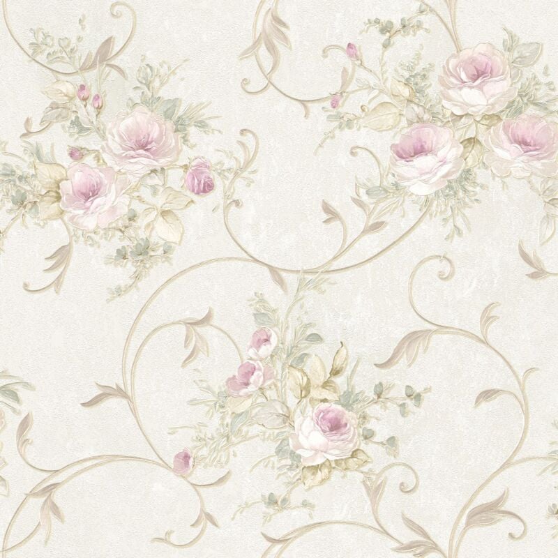 foto del prodotto profhome carta da parati floreale 304202 carta da parati tnt strutturata con motivo floreale opaca rosa verde bianco crema 5,33 m2