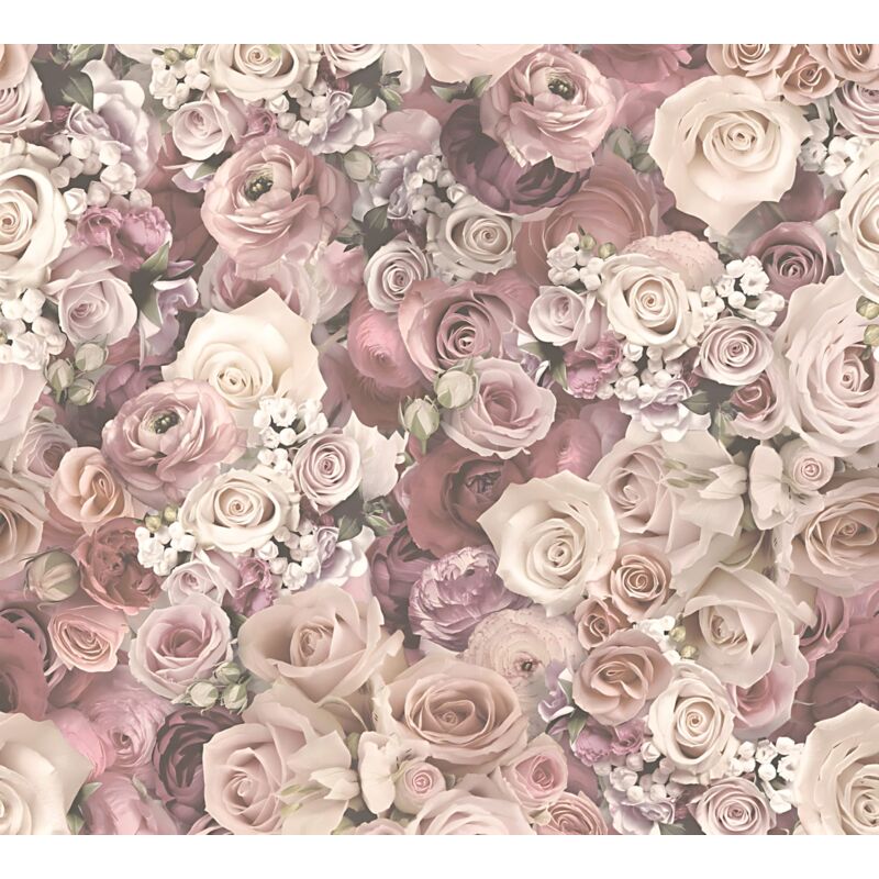foto del prodotto profhome carta da parati floreale 327222 carta da parati tnt liscia con motivo floreale opaca rosa bianco crema bianco 5,33 m2