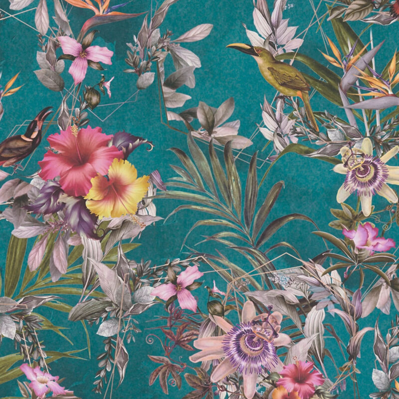 foto del prodotto profhome carta da parati floreale 381783 tappezzerie lisce in tessuto non tessuto con ornamenti floreali opaca turchese verde rosa arancione giallo